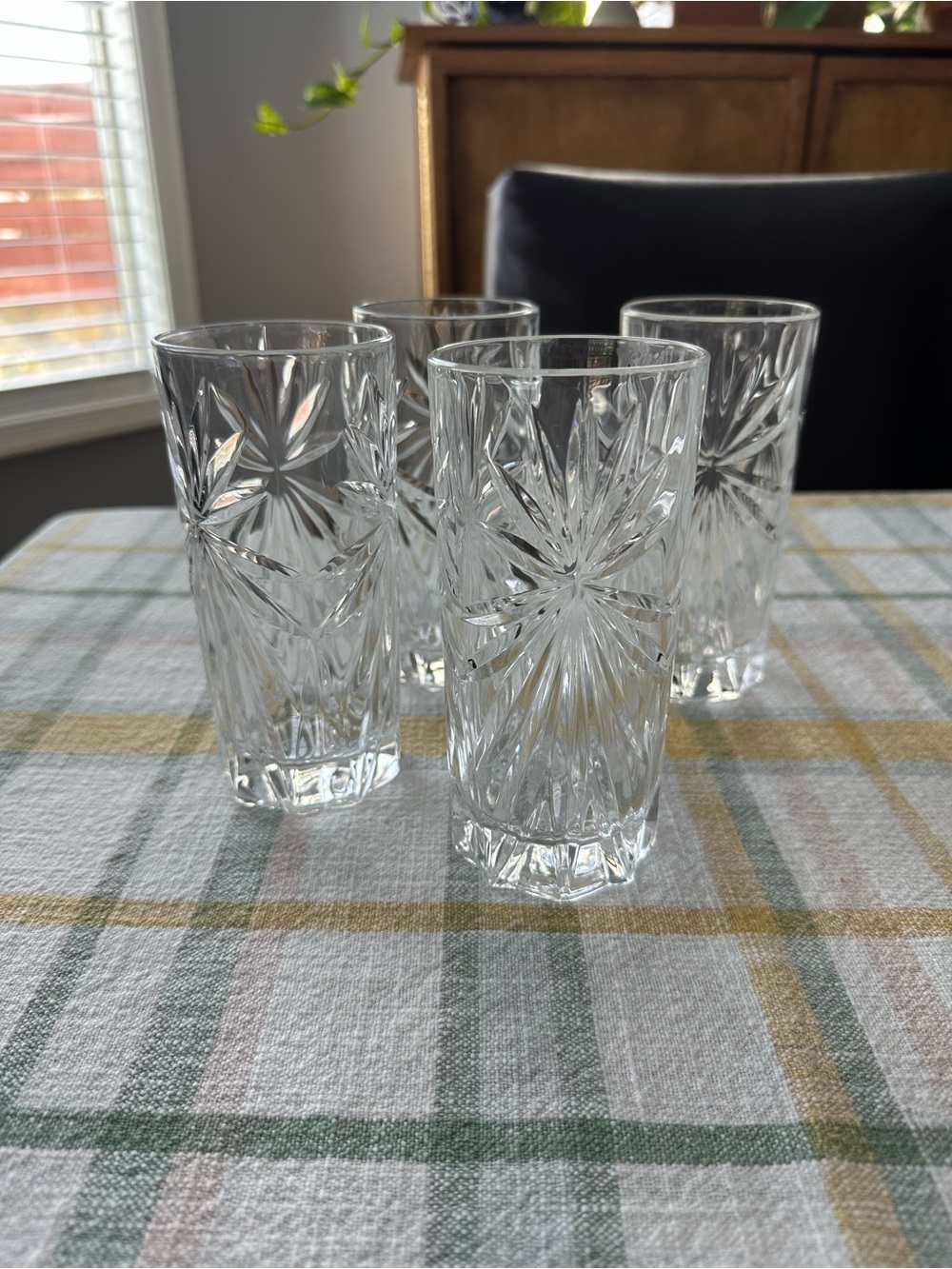 Crystal Cut Highball Glasses - Clear Glass Set of 4